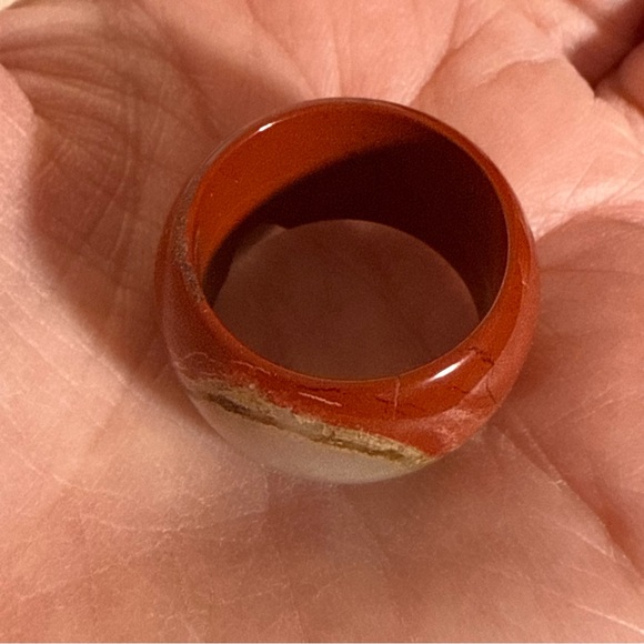 Vintage carnelian and white quartz Solid Stone Wide Band Ring - Picture 8 of 16